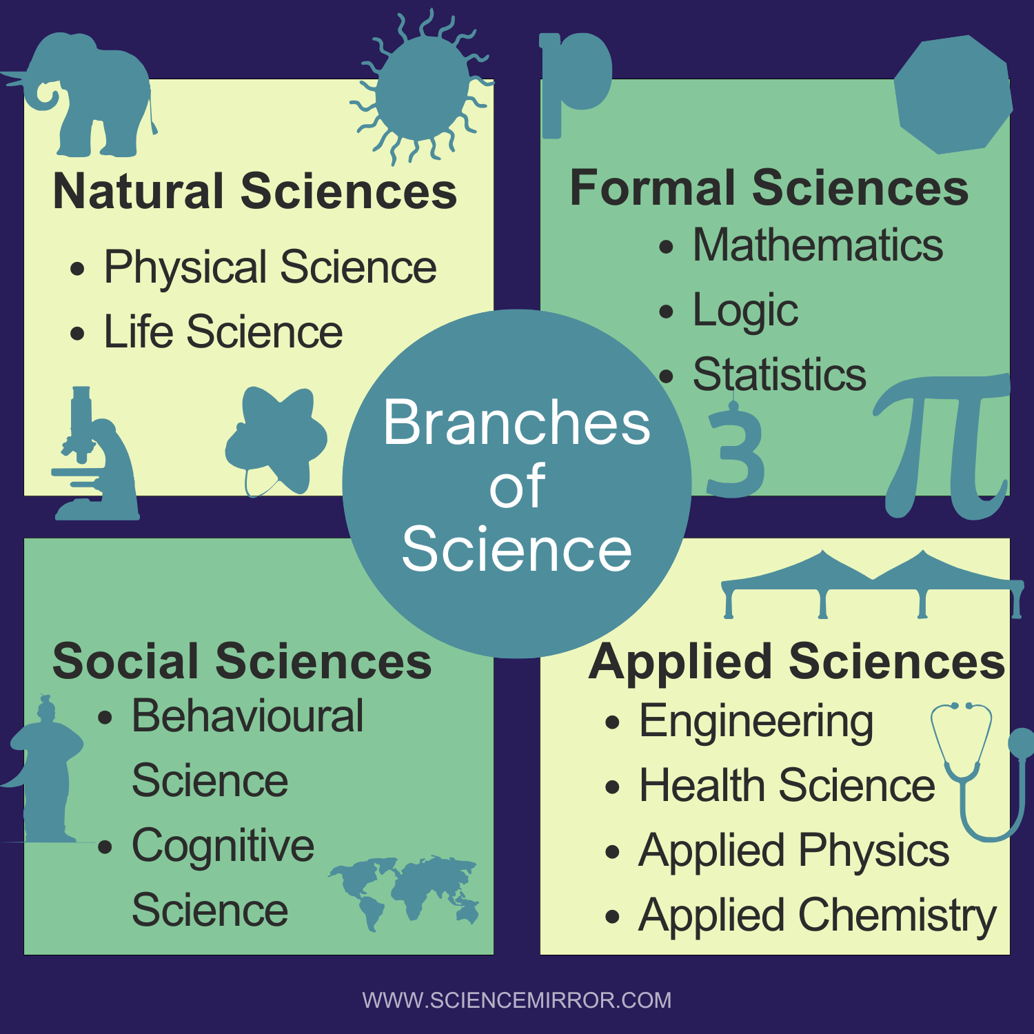 Main branches of science infographic